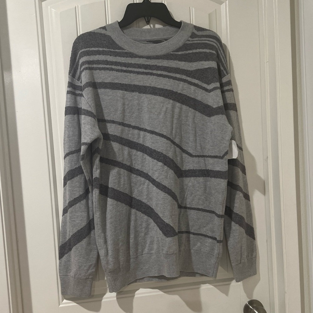 New Open Edit Men’s Pullover Sweater Grey Geometric Acrylic Blend Crew M